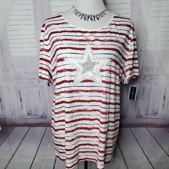 KAREN SCOTT PLUS SIZE‎ 2X AMERICANA TOP 4 JULY BLOU - Picture 2 of 6